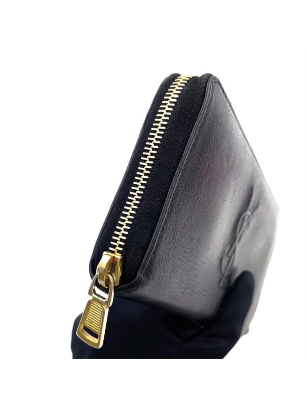 Saint Laurent YSL Logo Bel de Jour Zip Around Leather Black Wallet Gold - Picture 9 of 15
